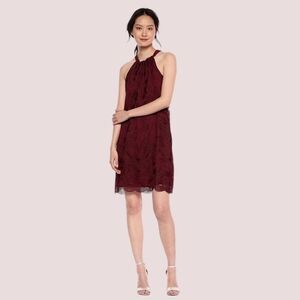 Trina Turk Rancho Geometric Mesh Halter Dress Maroon Red S